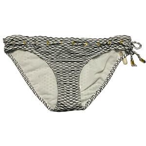 Jessica Simpson Black Wavy Line Bikini Bottom Sz M Drawstring Side Tie Flaw NEW